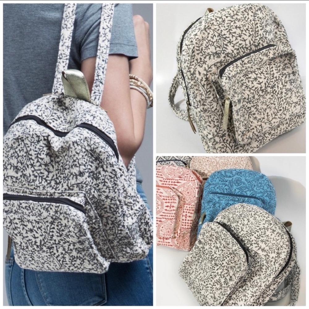 Hand Block Leaf Print Backpack NWT - image 4